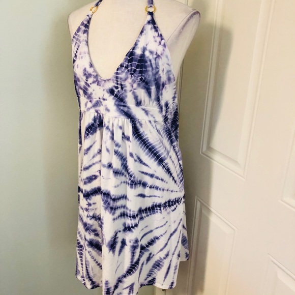 Victoria’s Secret Blue & White Tie Dye Halter Beach Dress Cover Up Size Medium - Picture 2 of 8